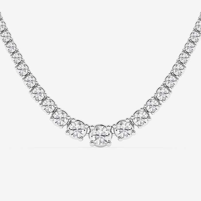 Round Four Prong Graduated Tennis Necklace - 10 ctw Round Lab Grown Diamond Four Prong Graduated Tennis Necklace